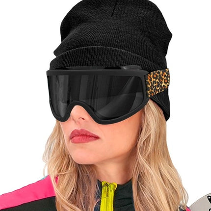 Widmann SRL Ski-bril 80's zwart luipaardprint Jesse