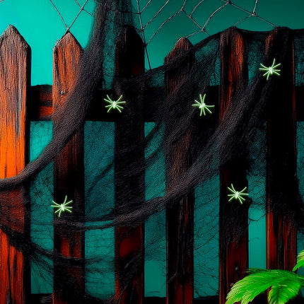 Widmann SRL Spinnenweb zwart 100 gram 5 spinnen