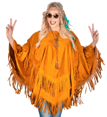 Widmann SRL Suede indianen poncho met slierten