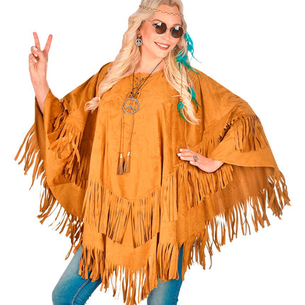 Widmann SRL Suede indianen poncho met slierten