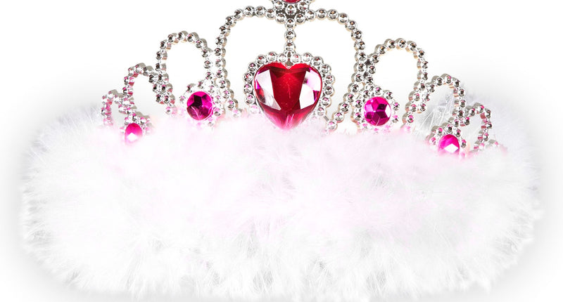 Widmann SRL Tiara prinses met roze hartjes en witte marabou