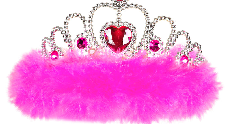 Widmann SRL Tiara prinses roze met hartje en roze marabou