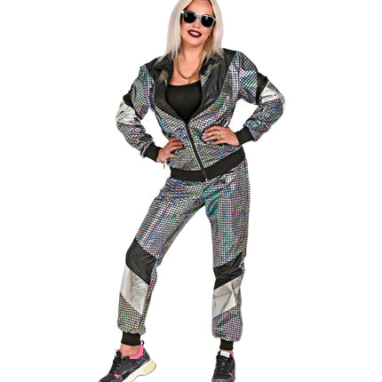 Widmann SRL Trainingspak disco jaren 80 zilver reflecterend