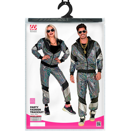 Widmann SRL Trainingspak disco jaren 80 zilver reflecterend