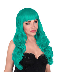 Widmann SRL Turquoise pruik met pony en lang krullend haar