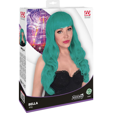 Widmann SRL Turquoise pruik met pony en lang krullend haar