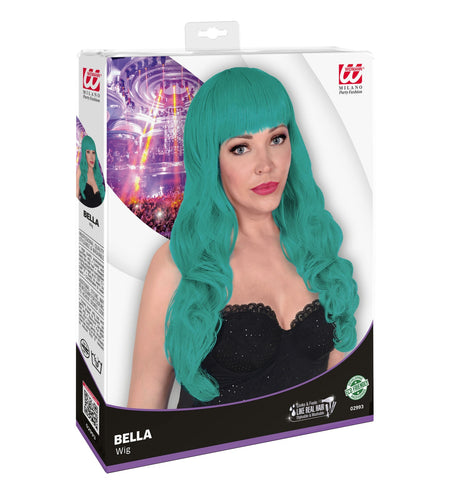 Widmann SRL Turquoise pruik met pony en lang krullend haar