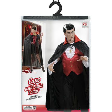 Widmann SRL Vampier cape zwart met rode kraag volwassenen