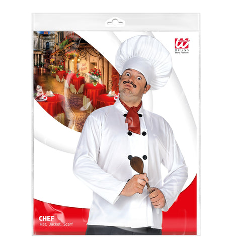 Widmann SRL Verkleedset chef Kok met koksbuis, muts en sjaal