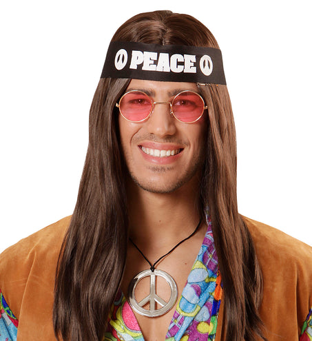 Widmann SRL Verkleedset Hippie peace met bril ketting en haarband