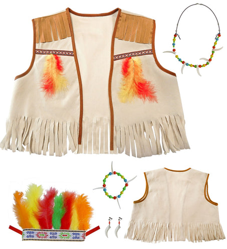 Widmann SRL Verkleedset indiaan vest verentooi en ketting