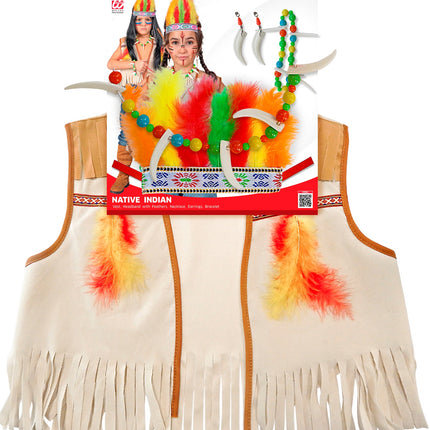 Widmann SRL Verkleedset indiaan vest verentooi en ketting