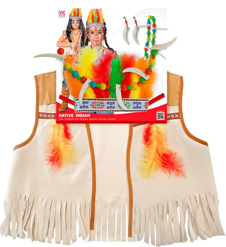 Widmann SRL Verkleedset indiaan vest verentooi en ketting