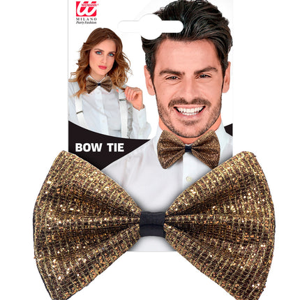 Widmann SRL Vlinderdas glitter Sheldon goud