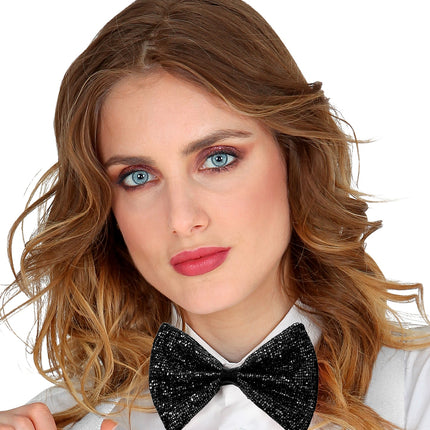 Widmann SRL Vlinderdas glitter Sheldon zwart