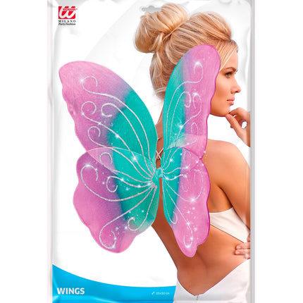Widmann SRL Vlindervleugels glitter roze/groen