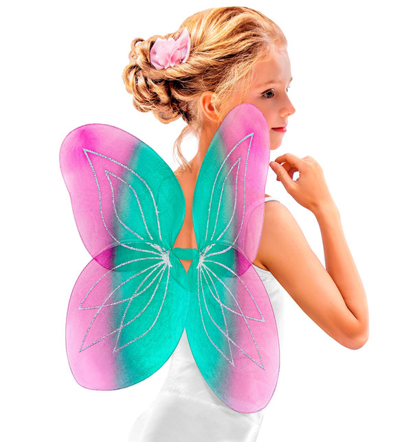 Widmann SRL Vlindervleugels glitter roze/groen kinderen