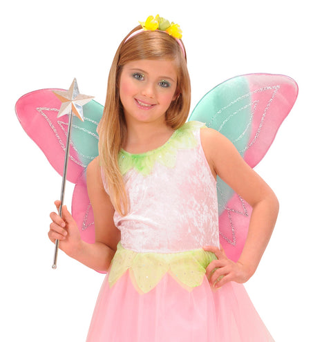 Widmann SRL Vlindervleugels glitter roze/groen kinderen