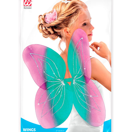 Widmann SRL Vlindervleugels glitter roze/groen kinderen