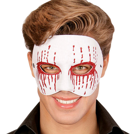 Widmann SRL Wit psychomasker met bloedende ogen