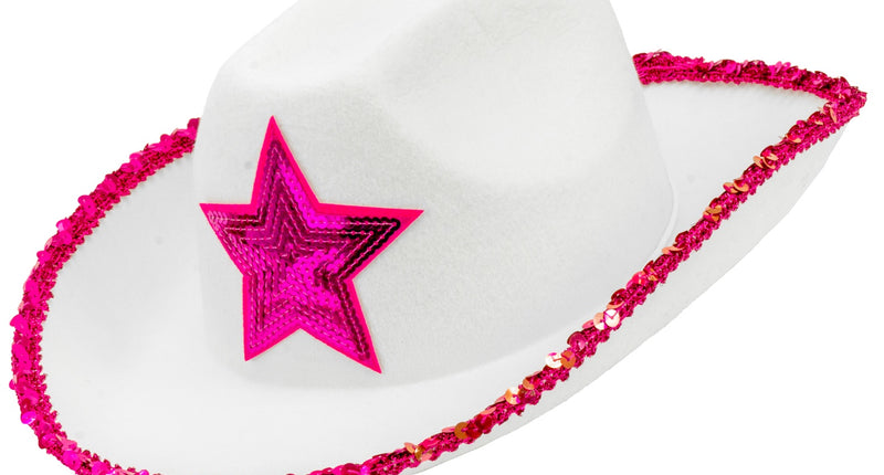 Widmann SRL Witte cowboyhoed met roze paillettten ster