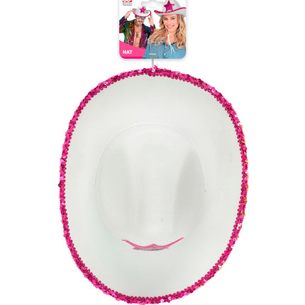 Widmann SRL Witte cowboyhoed met roze paillettten ster