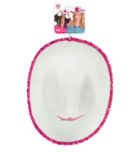 Widmann SRL Witte cowboyhoed met roze paillettten ster