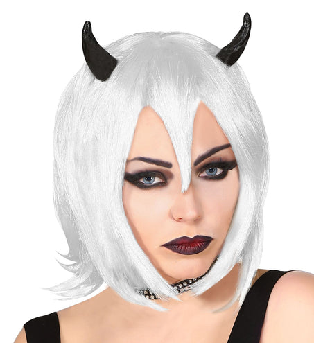 Widmann SRL Witte halloween pruik met hoorntjes
