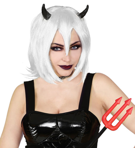 Widmann SRL Witte halloween pruik met hoorntjes