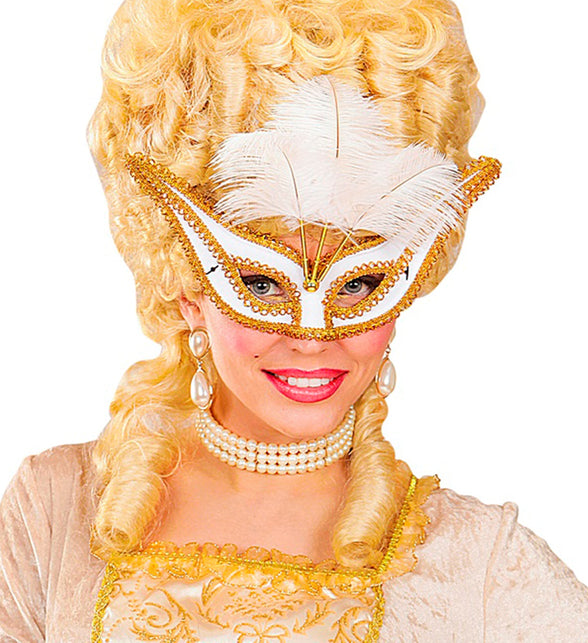 Widmann SRL Witte oogmaskers met veertjes