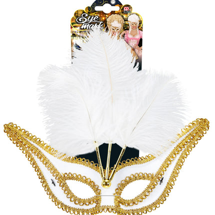 Widmann SRL Witte oogmaskers met veertjes