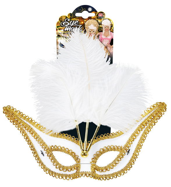 Widmann SRL Witte oogmaskers met veertjes