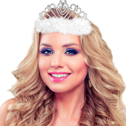 Widmann SRL Witte prinsessenkroon met marabou