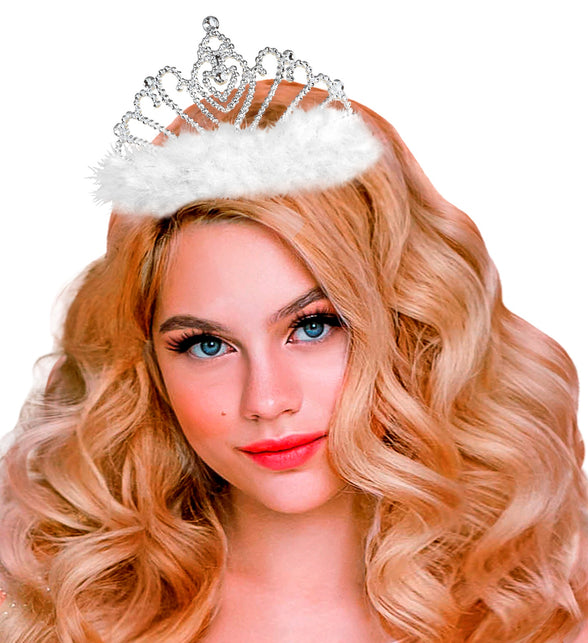 Widmann SRL Witte prinsessenkroon met marabou