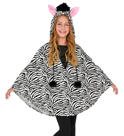 Widmann SRL Zebra poncho kinderen met muts