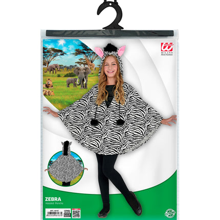 Widmann SRL Zebra poncho kinderen met muts