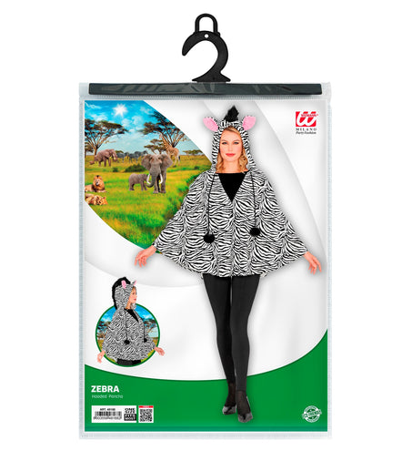 Widmann SRL Zebra poncho volwassenen met muts