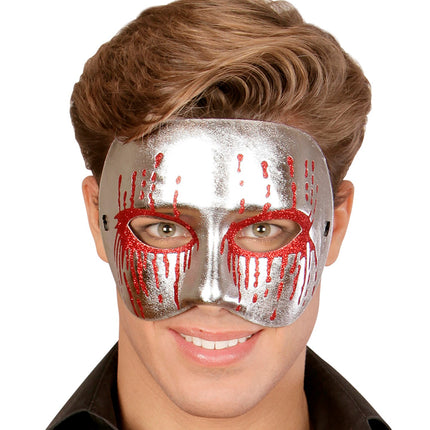 Widmann SRL Zilver metallic psychomasker met bloedende ogen