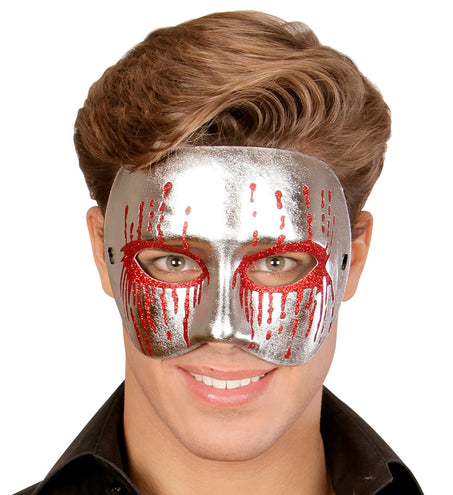 Widmann SRL Zilver metallic psychomasker met bloedende ogen