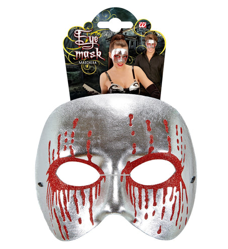 Widmann SRL Zilver metallic psychomasker met bloedende ogen