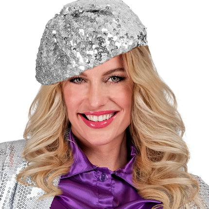 Widmann SRL Zilveren baret pailletten glitter muts