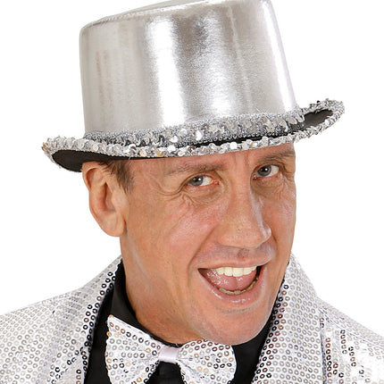 Widmann SRL Zilveren hoge hoed met pailletten beslag