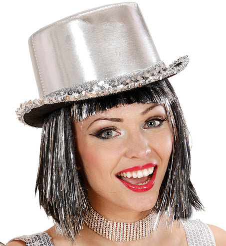 Widmann SRL Zilveren hoge hoed met pailletten beslag