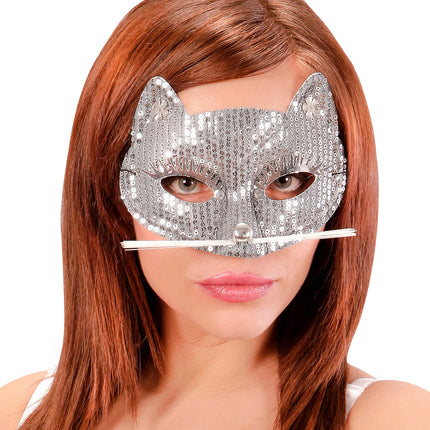 Widmann SRL Zilveren kater oogmaskers