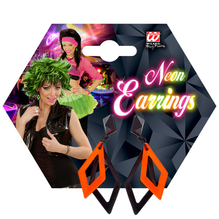 Widmann SRL Zwart met neon oranje hippie oorbellen