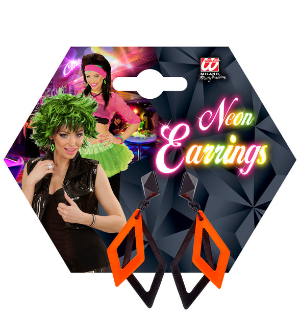 Widmann SRL Zwart met neon oranje hippie oorbellen