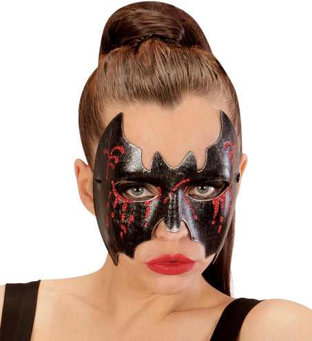 Widmann SRL Zwart metallic vleermuis masker voor vampierpakken