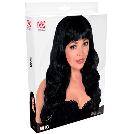 Widmann SRL Zwart pruik met pony en lang krullend haar
