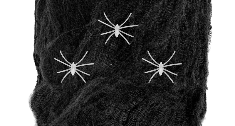 Widmann SRL Zwart spinnenweb met drie glow in the dark spinnen