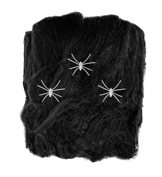 Widmann SRL Zwart spinnenweb met drie glow in the dark spinnen